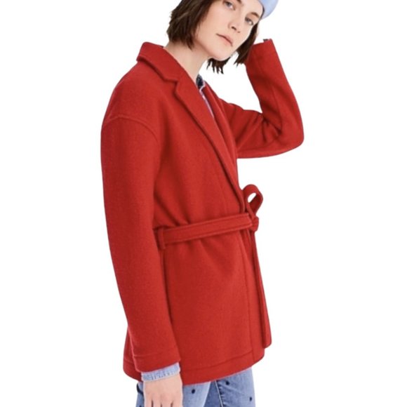 J. Crew Jackets & Blazers - J. CREW Camille Wrap Red Peacoat Italian Wool Belt Short Pockets Medium Coat NWT